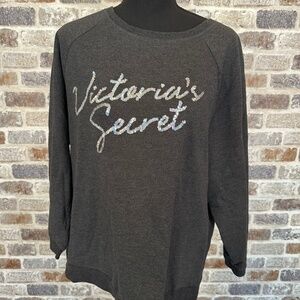 Victoria's Secret Women's Sweatshirt Grey Crew Neck Silver Sequins